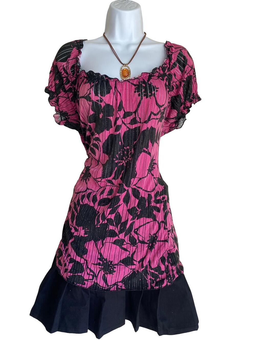 Y2K Vintage Liz LA Size M Pink Floral Tunic Blouse Whimsigoth Cottagecore Boho
